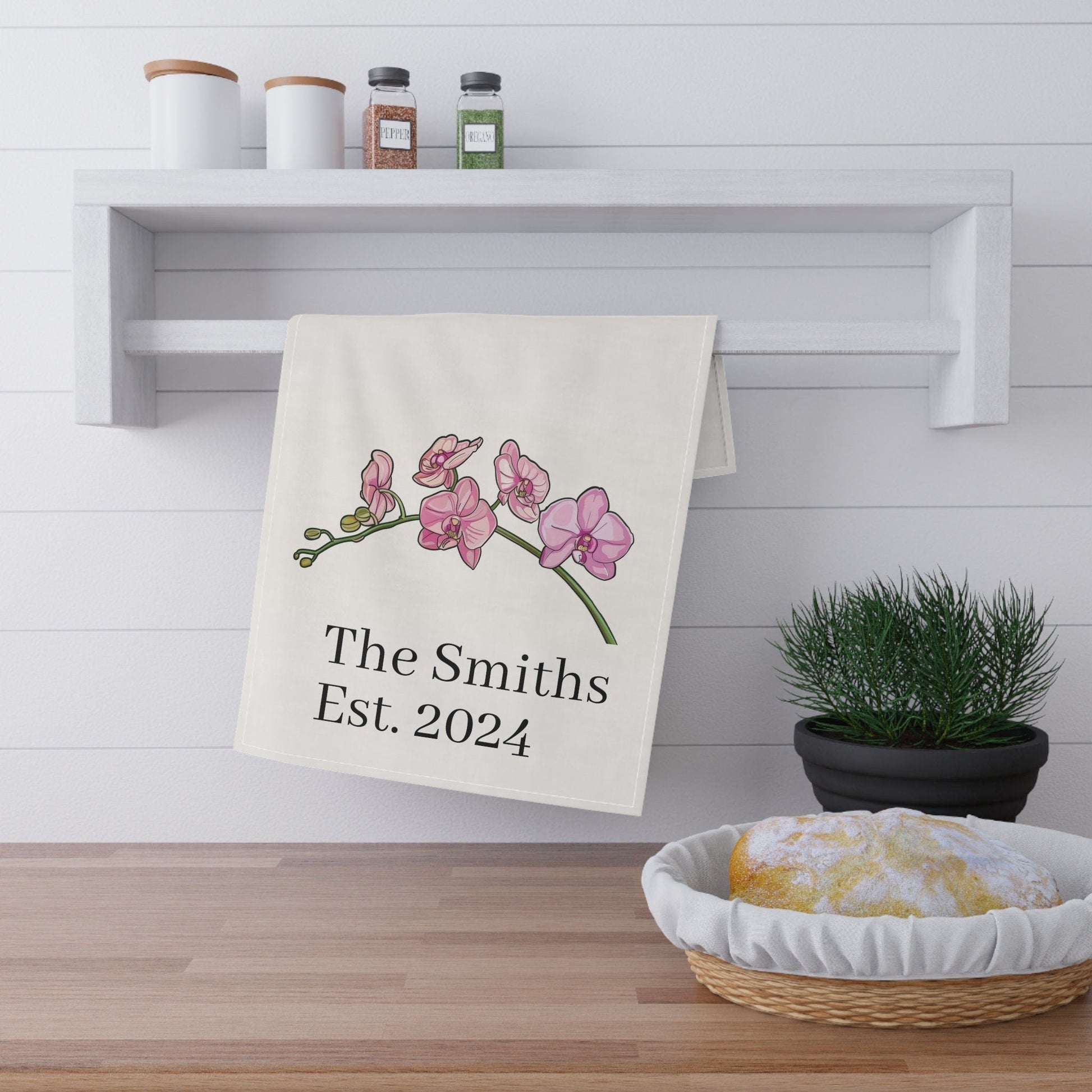 Personalized Phalaenopsis Pink Orchid Tea Towel • Orchid Kitchen Towel • Floral Bath Towel - Orchidique