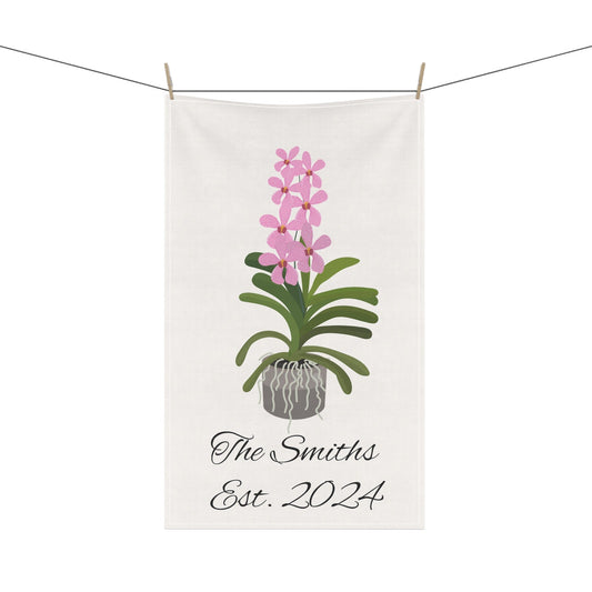 Personalized Pink Mokara Orchid Tea Towel • Orchid Kitchen Towel • Floral Bath Towel - Orchidique