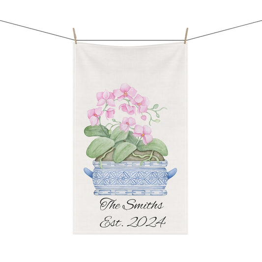 Personalized Potted Phalaenopsis Orchid Tea Towel • Orchid Kitchen Towel • Floral Bath Towel - Orchidique