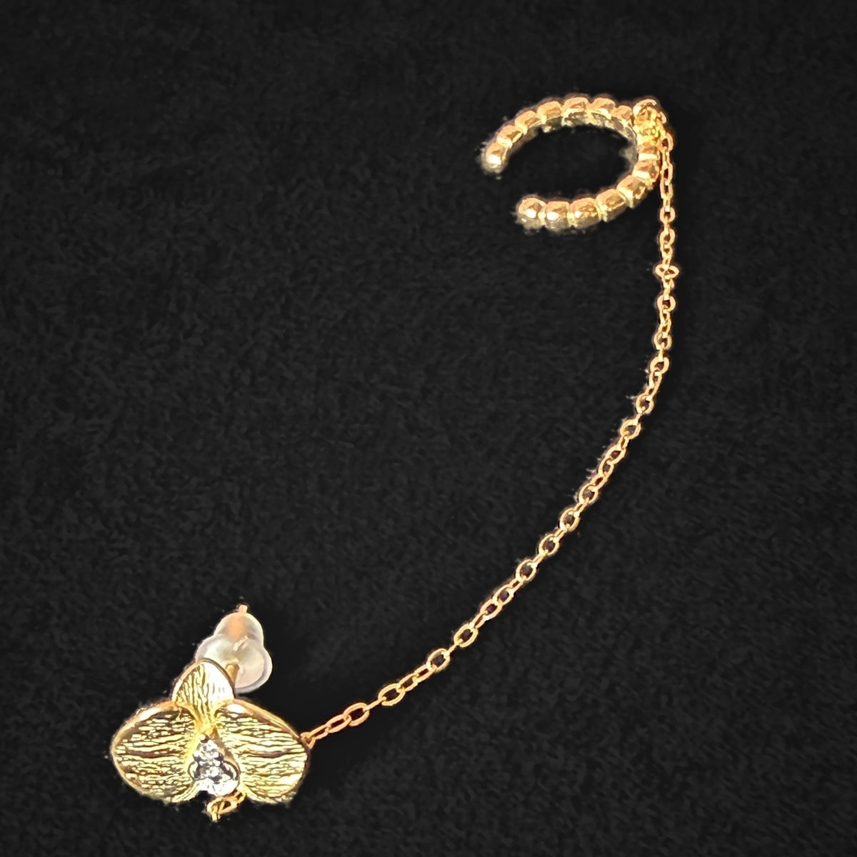 phalaenopsis orchid chain cuff, sterling silver, cuff and chain on black – Orchidique