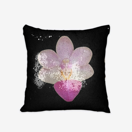 Phalaenopsis Liu's Cute Angel Sequin Reversible Pillow Case · Vibrant Floral Throw Pillow · Home Decor Accent - Orchidique