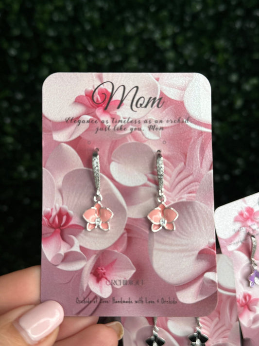 Phalaenopsis Orchid Dangle Earrings • White Gold Orchid Charm • Elegant Bridal Jewelry - Orchidique