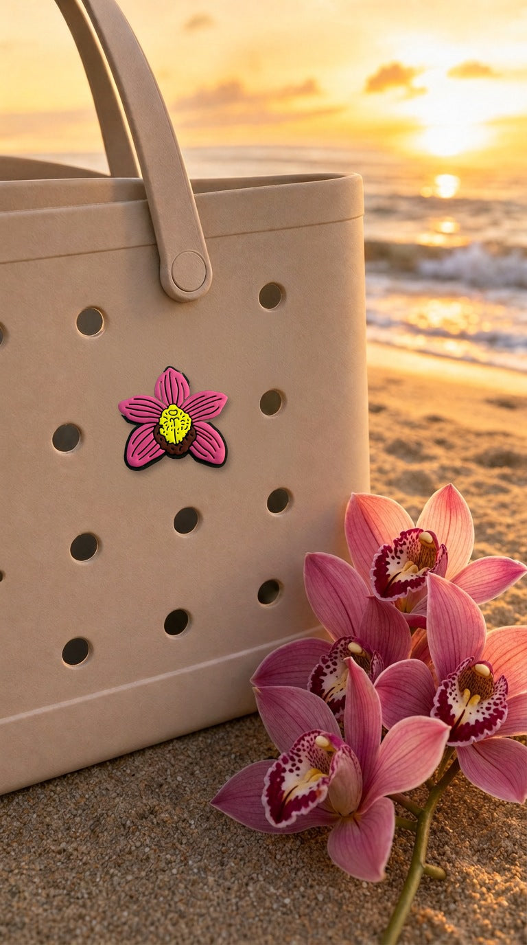 pink cymbidium PVC tote bag charm beach sunset