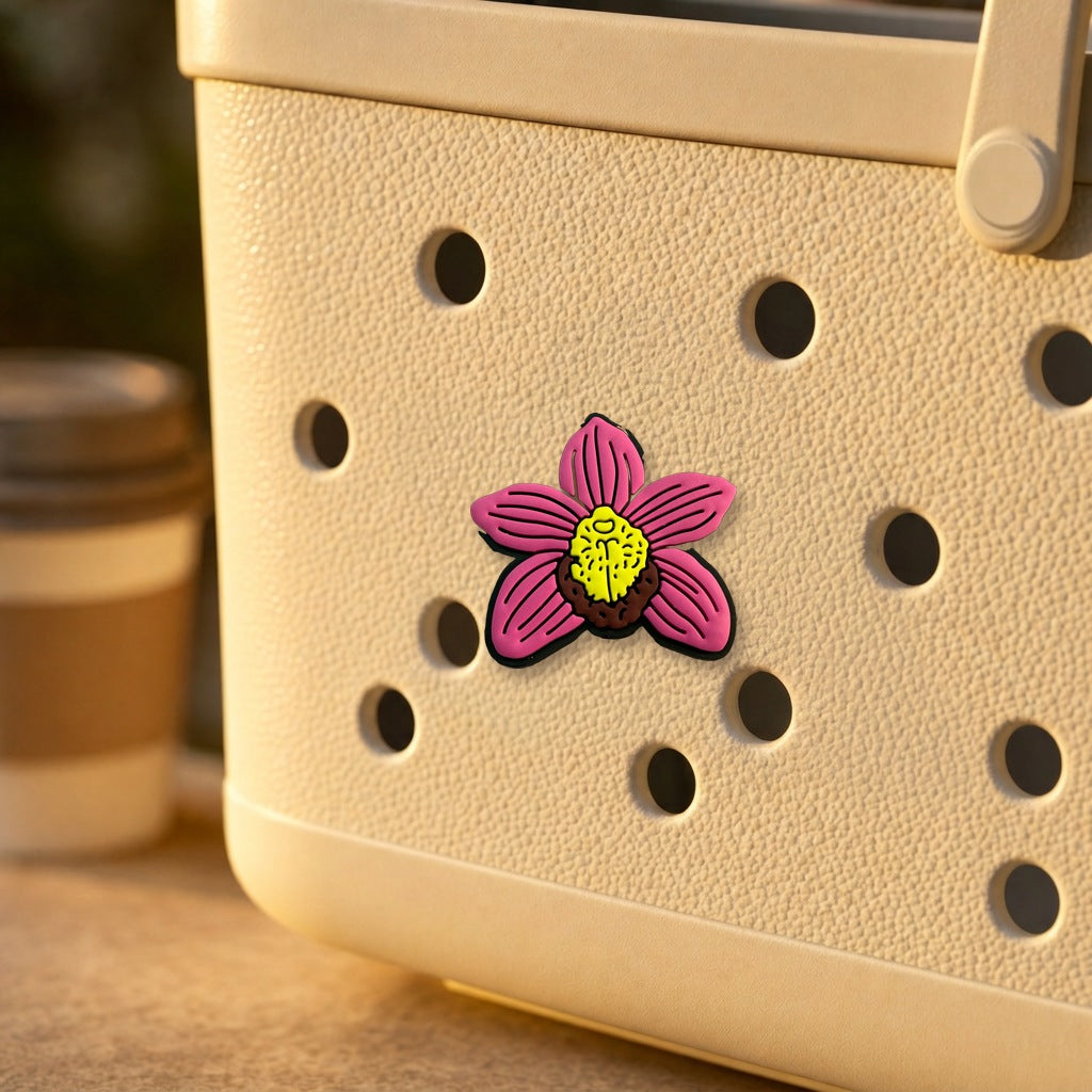 pink cymbidium PVC tote bag charm coffee shop