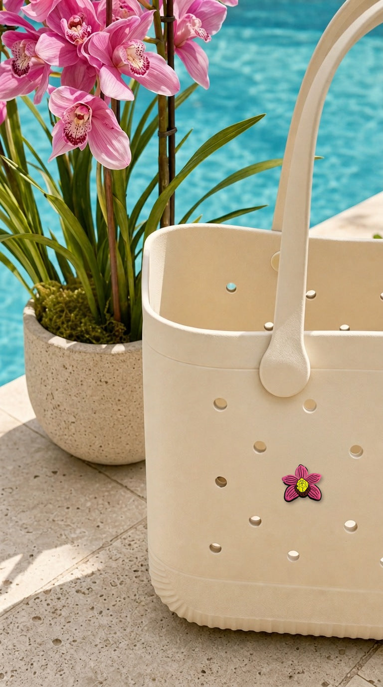 pink cymbidium PVC tote bag charm poolside