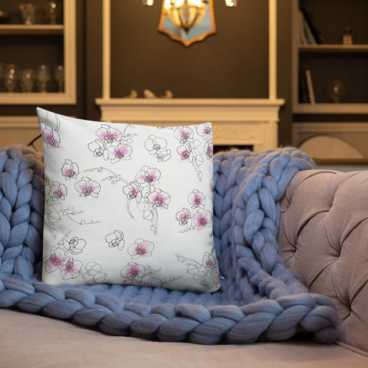 Pink Orchids Pillow · Vibrant Floral Throw Pillow · Home Decor Accent - Orchidique