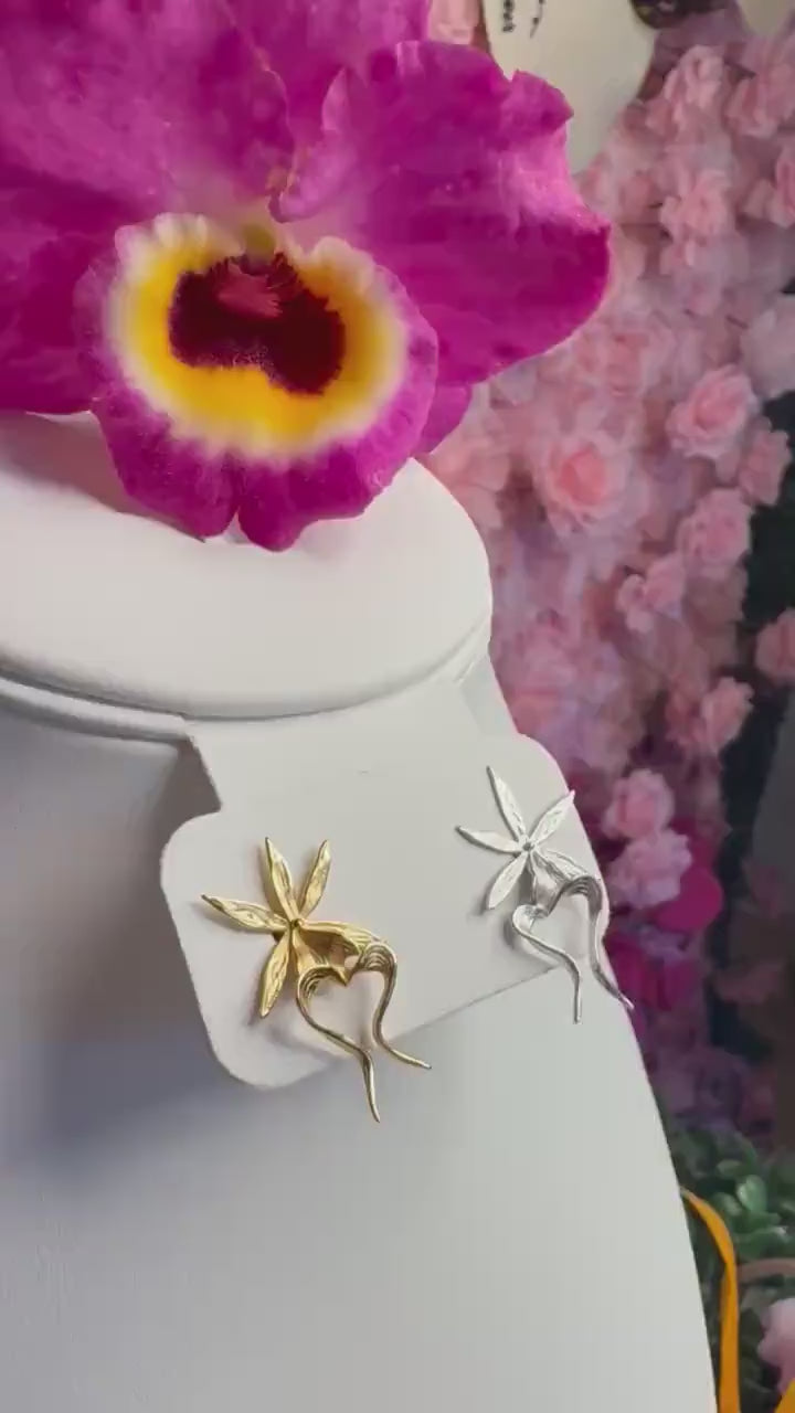 Ghost Orchid Silver Earrings Studs: Divergent Duos Collection