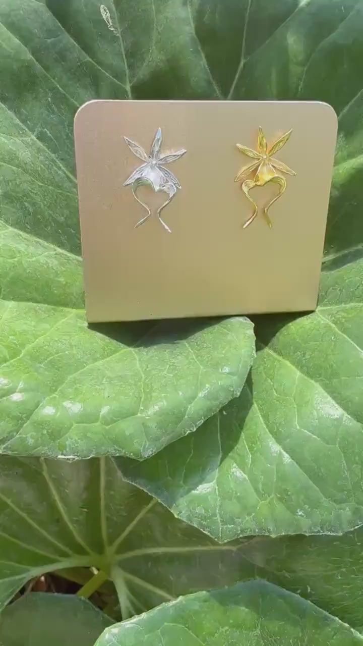 Ghost Orchid Silver Earrings Studs: Divergent Duos Collection