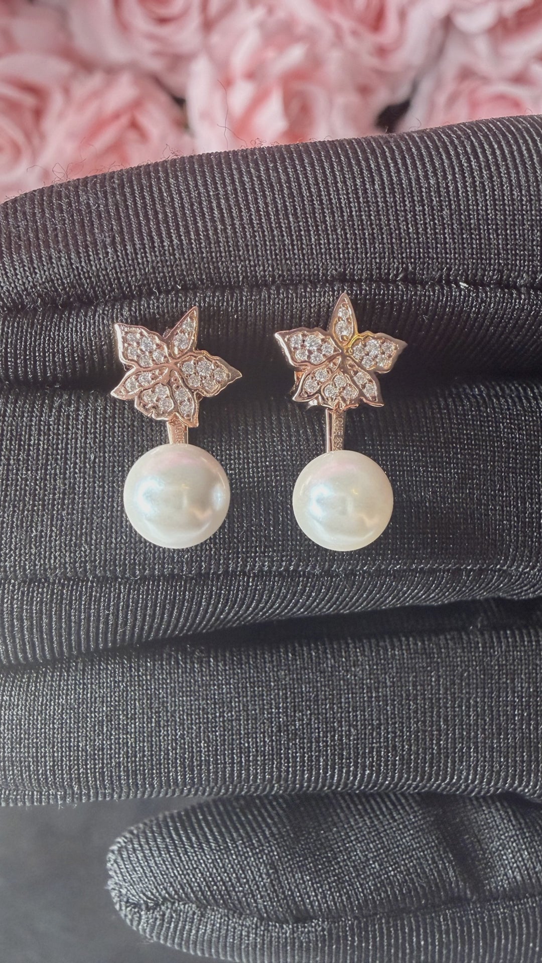 Cattleya zircon pearl studs rose gold video