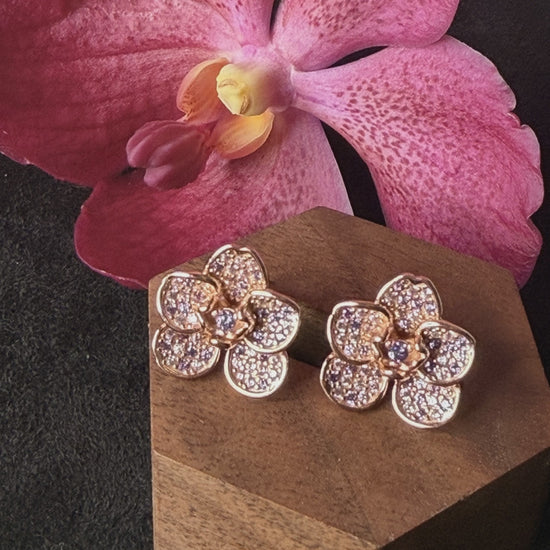 Vanda orchid rose gold lavender zircon studs video