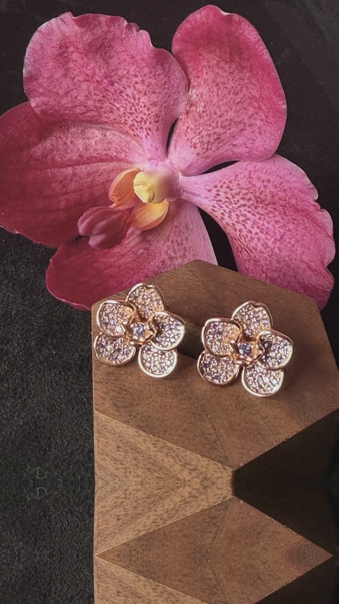 Vanda orchid rose gold lavender zircon studs video