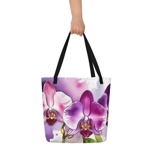 Purple Orchid Fantasy Shopping Tote • Whimsical Floral Tote • Everyday Magic Tote - Orchidique