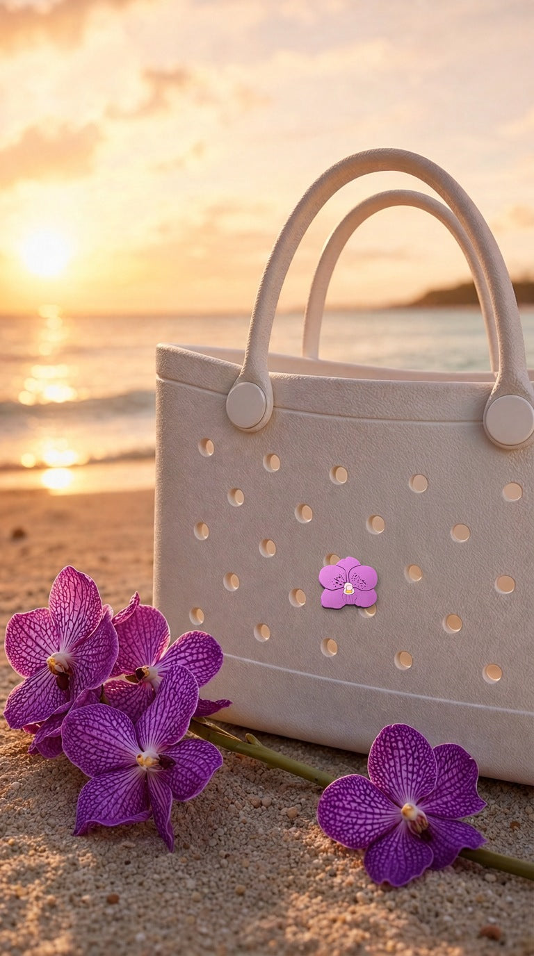purple vanda PVC tote bag charm beach sunset