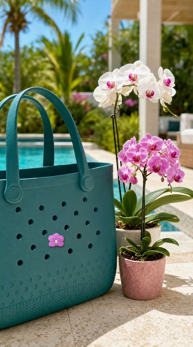purple vanda PVC tote bag charm poolside