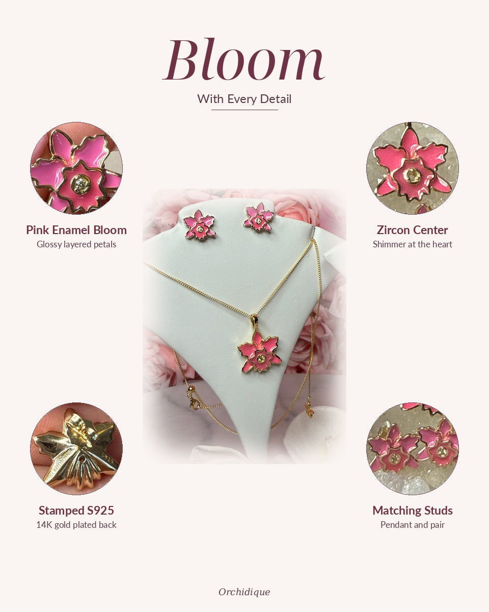 Pink Cattleya Orchid Necklace or Stud Earrings — Bloom With Every Detail