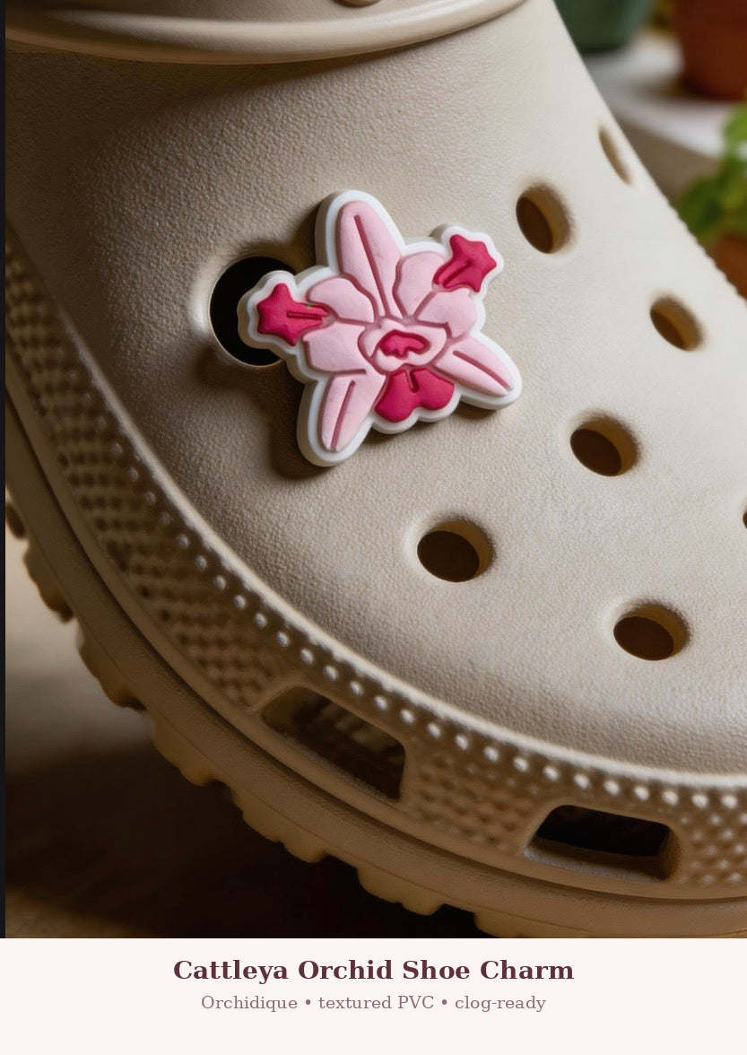 Orchid Shoe Charm • Cattleya Flower Clog Charm • Botanical Sandal Accessory • Orchid Gift - Orchidique
