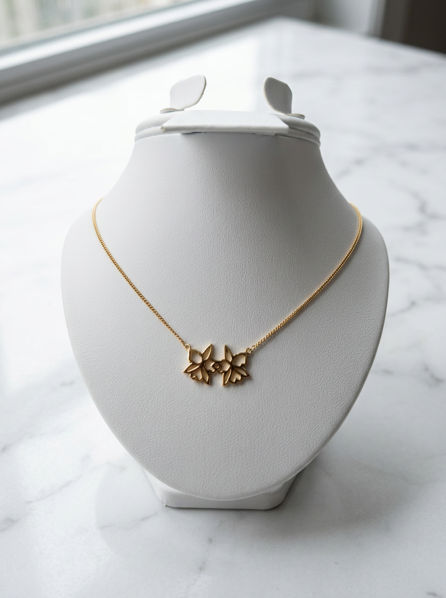Double Cattleya Orchid Silhouette Pendant Necklace - Orchidique