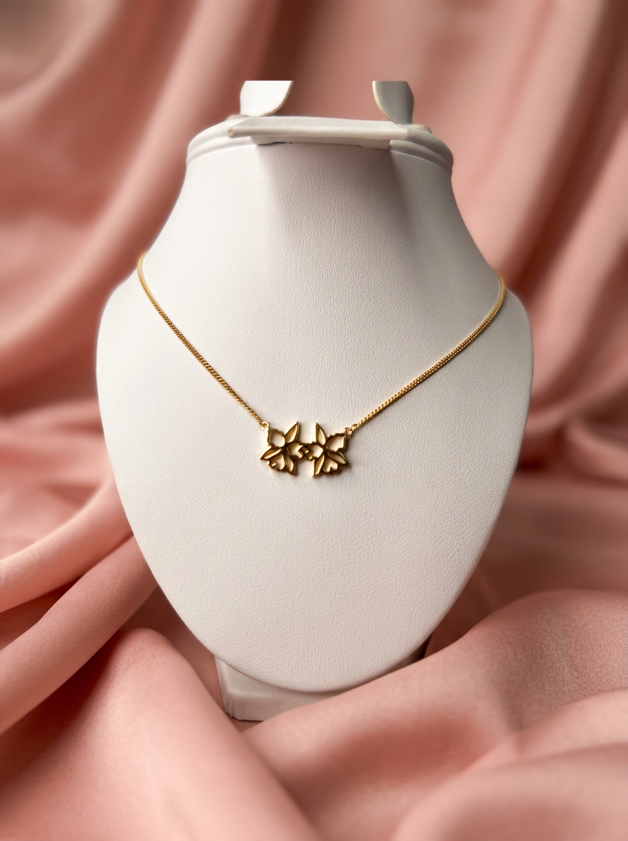 Double Cattleya Orchid Silhouette Pendant Necklace - Orchidique