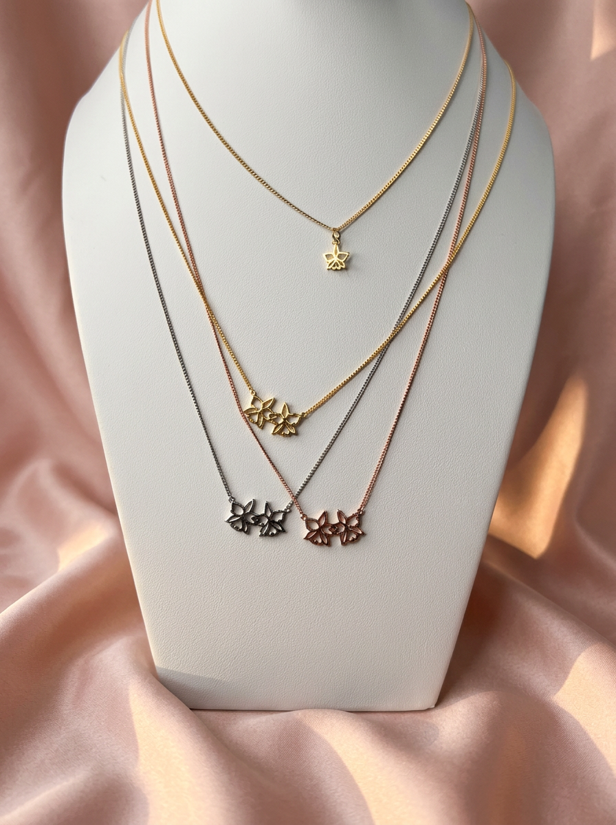 Double Cattleya Orchid Silhouette Pendant Necklace - Orchidique
