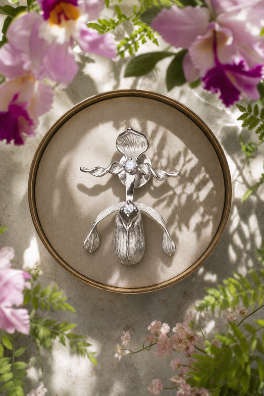 Slipper Orchid Brooch Pin • Paphiopedilum Jewelry • Gold Silver Statement Pin - Orchidique