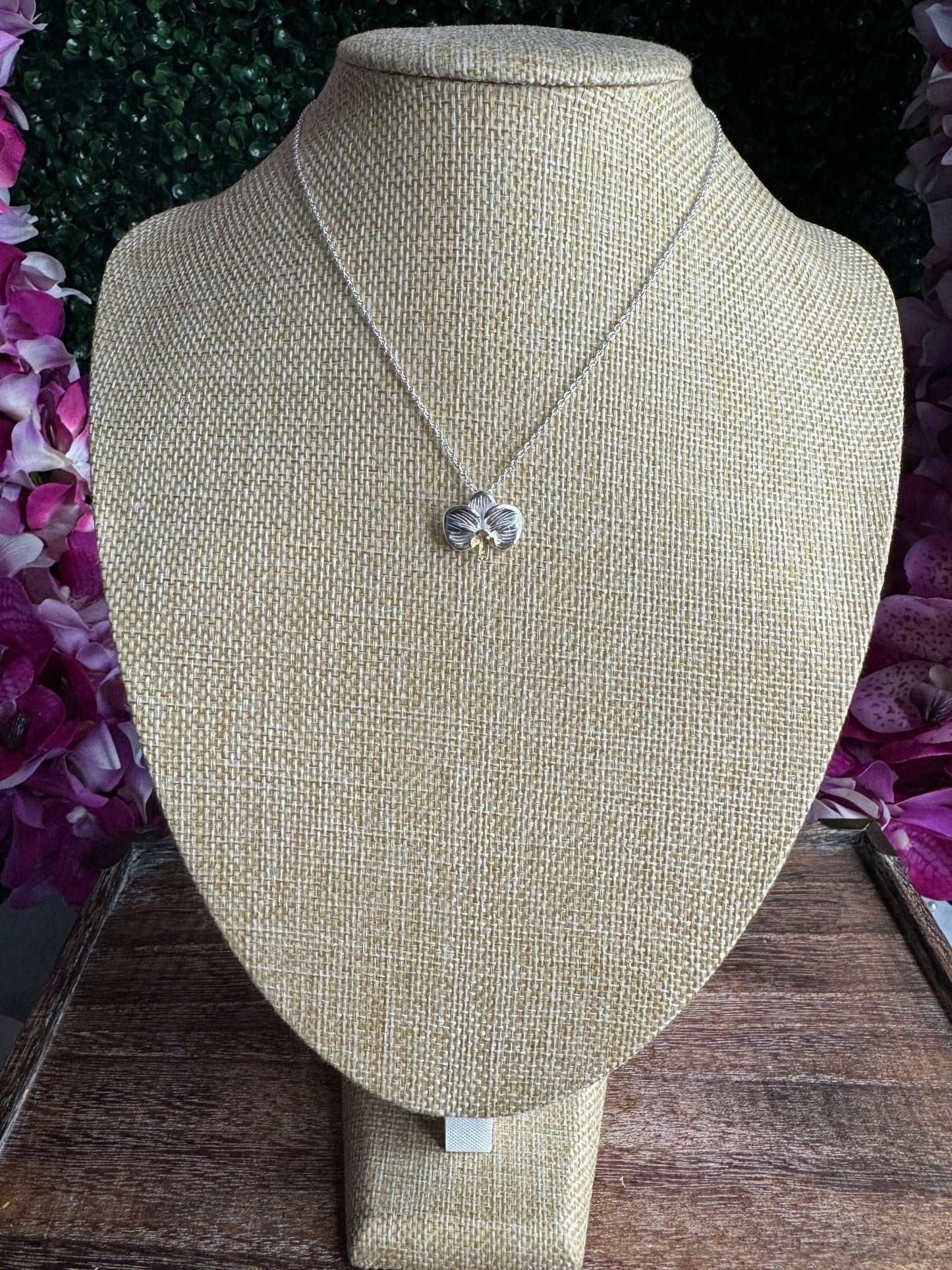 Two - Tone Bloom •Orchid Pendant Necklace • Phalaenopsis Pendant • Sterling Silver Pendant Necklace Flower Pendant • Orchid Flower Necklace - Orchidique