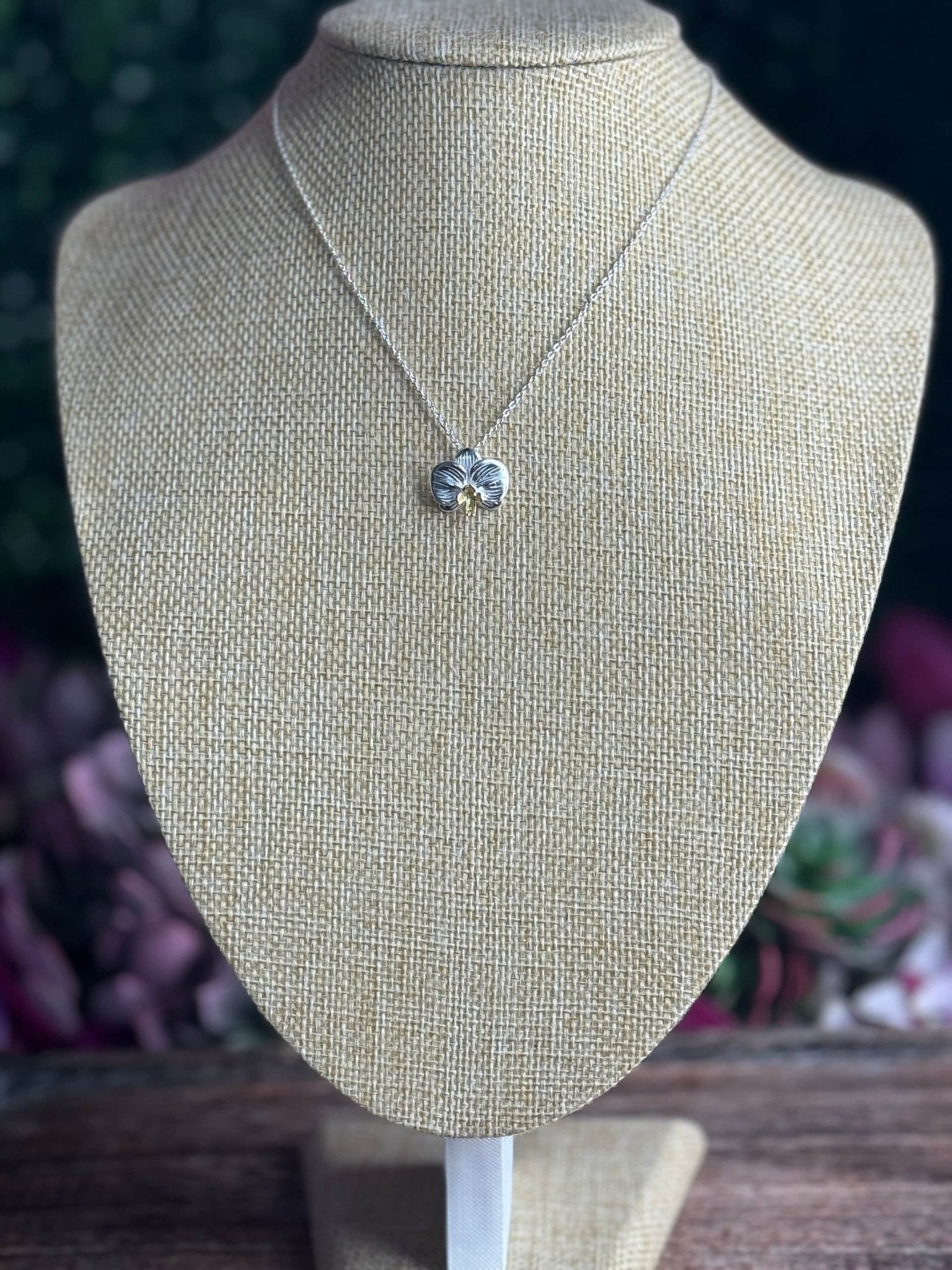 Two - Tone Bloom •Orchid Pendant Necklace • Phalaenopsis Pendant • Sterling Silver Pendant Necklace Flower Pendant • Orchid Flower Necklace - Orchidique