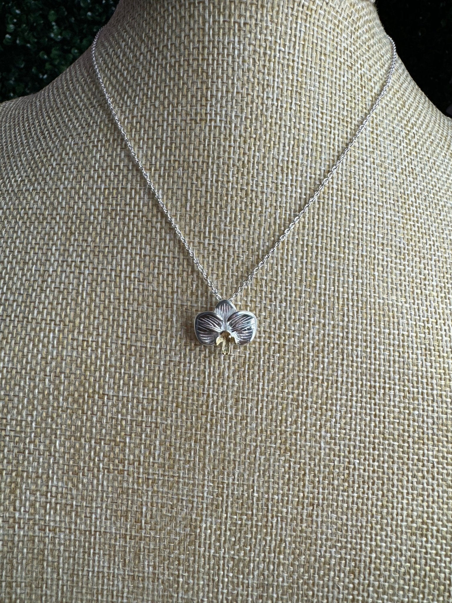 Two - Tone Bloom •Orchid Pendant Necklace • Phalaenopsis Pendant • Sterling Silver Pendant Necklace Flower Pendant • Orchid Flower Necklace - Orchidique