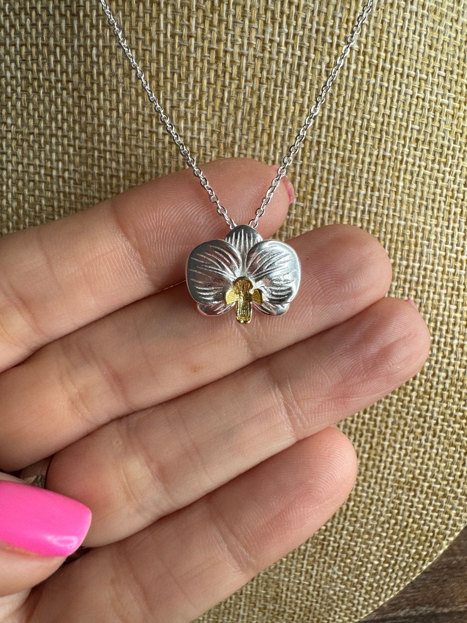 Two - Tone Bloom •Orchid Pendant Necklace • Phalaenopsis Pendant • Sterling Silver Pendant Necklace Flower Pendant • Orchid Flower Necklace - Orchidique