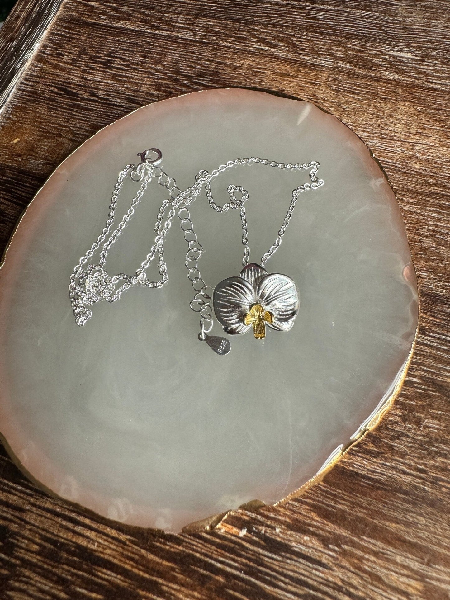 Two - Tone Bloom •Orchid Pendant Necklace • Phalaenopsis Pendant • Sterling Silver Pendant Necklace Flower Pendant • Orchid Flower Necklace - Orchidique