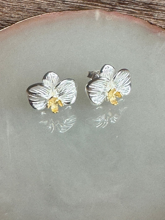 Two - Tone: Orchid Blossom Statement Studs • Phalaenopsis Stud Earrings • Sterling Silver Earrings • Gift for Her • Valentines Gift - Orchidique