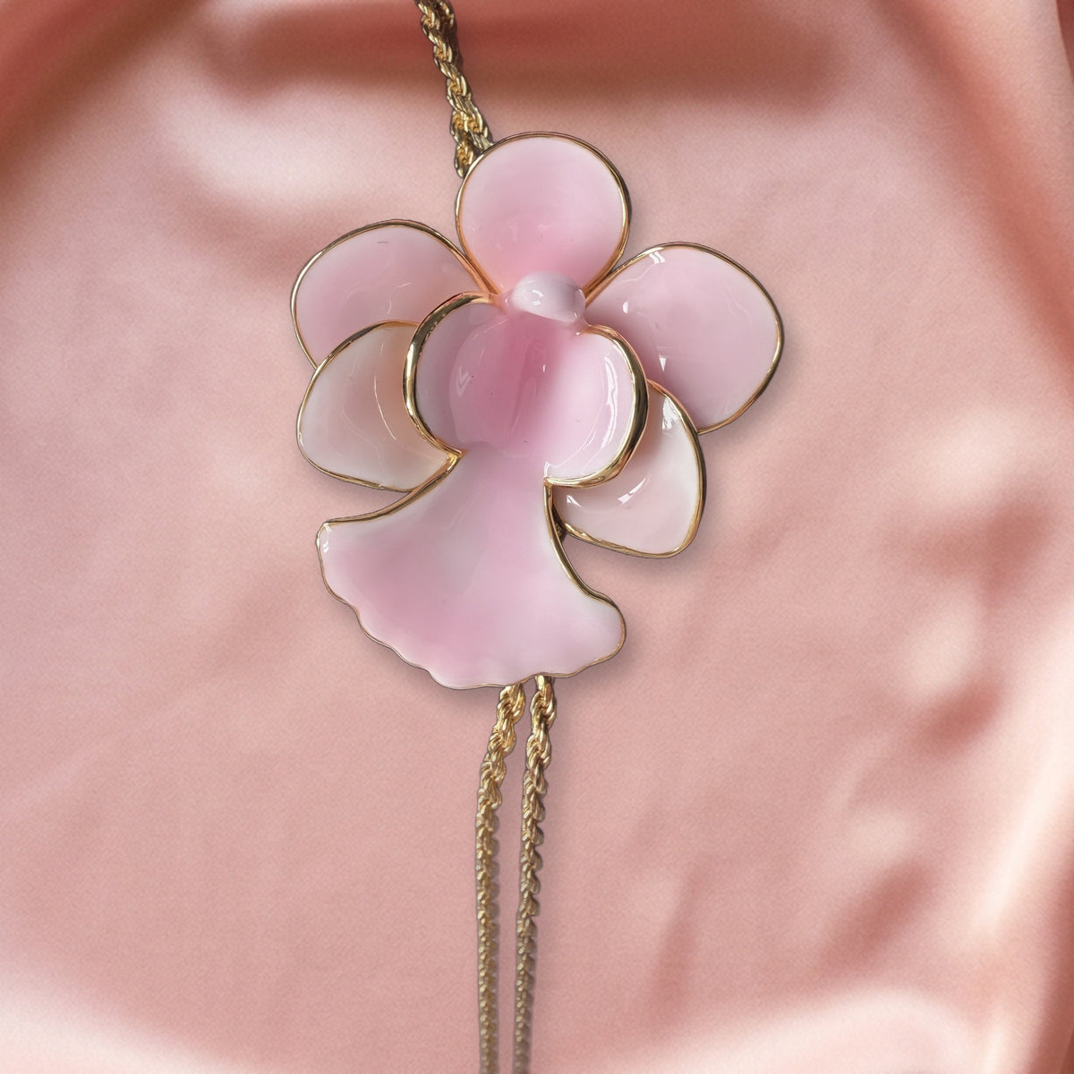 Vanda Miss Joaquim Orchid Lariat Necklace • Pink Enamel • Adjustable Gold Rope Chain