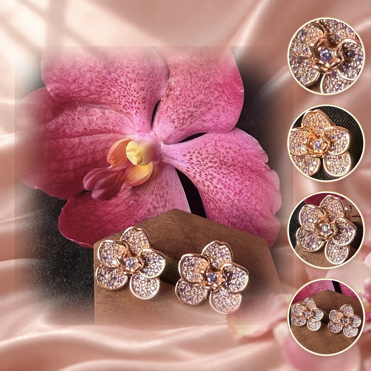 vanda orchid stud earrings, lavender zircon, 18K gold plated sterling silver – Orchidique